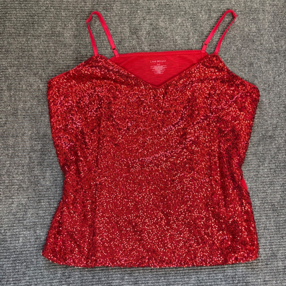 Lane Bryant Red Sequin Cami Tank Top Womens 22/24 Plus Party Holiday Glam